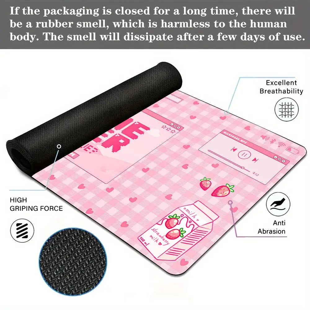 Pink Kawaii E-sports Gaming Mouse Pad Desk Mat Non-Slip Durable Stitched Edge Computer Mouse Pads Suitable for Office and Gaming