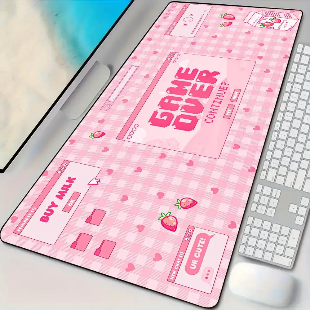 Pink Kawaii E-sports Gaming Mouse Pad Desk Mat Non-Slip Durable Stitched Edge Computer Mouse Pads Suitable for Office and Gaming