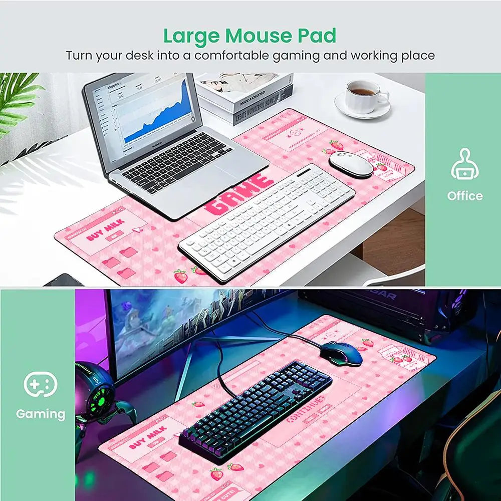 Pink Kawaii E-sports Gaming Mouse Pad Desk Mat Non-Slip Durable Stitched Edge Computer Mouse Pads Suitable for Office and Gaming