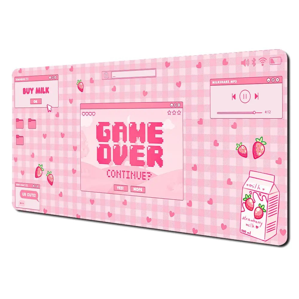 Pink Kawaii E-sports Gaming Mouse Pad Desk Mat Non-Slip Durable Stitched Edge Computer Mouse Pads Suitable for Office and Gaming