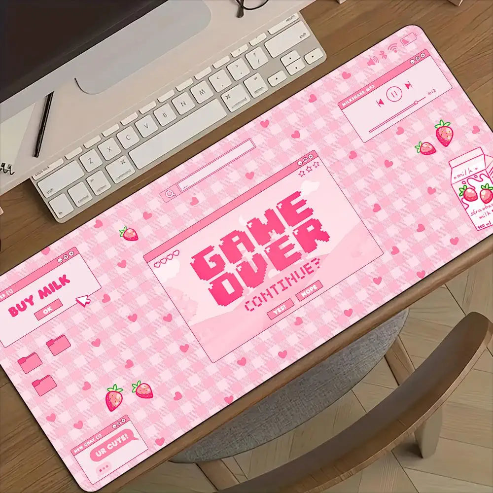 Pink Kawaii E-sports Gaming Mouse Pad Desk Mat Non-Slip Durable Stitched Edge Computer Mouse Pads Suitable for Office and Gaming